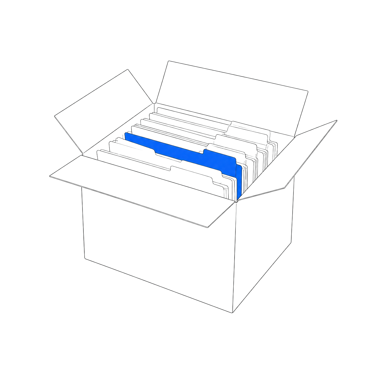 Line drawing of a moving box packed with paper folders